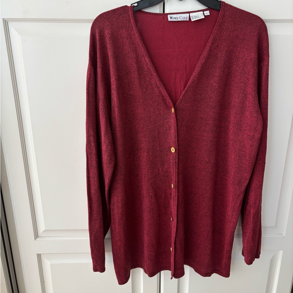Mims Cole Womens Metallic Silk Red Lightweight Cardigan Sweater,‎ Size L